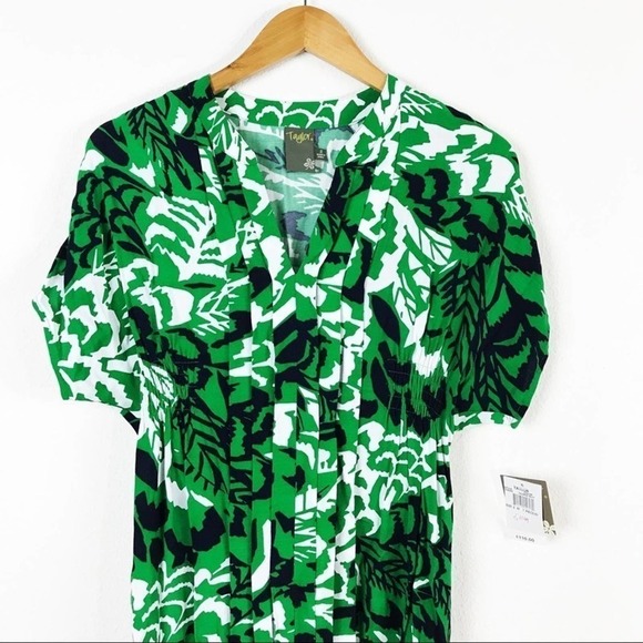 Taylor Green & Blue Floral Pleated Dolman Dress Size 2 - Picture 2 of 5